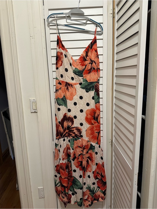 Anthropologie Dresses & Skirts - Anthropologie Cream Maxi Slip Dress with Orange Floral & Black Polka Dots